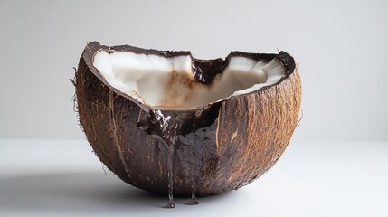 Dripping Coconut Half Shell, Fresh Coconut Water