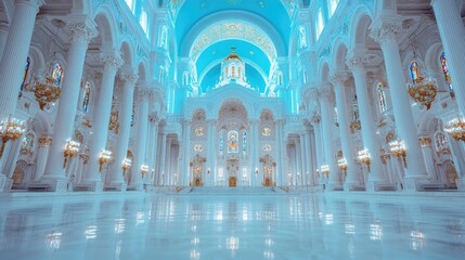 Obraz premium Grand cathedral interior, ornate details, marble floor, religious worship, architectural design, peaceful atmosphere, travel destination