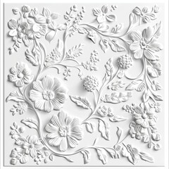 Elegant White Floral Relief Design with Intricate Details for Artistic Decoration and Backgrounds