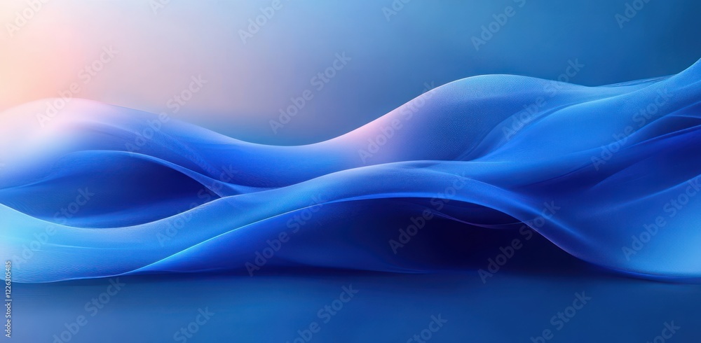 Poster flowing blue waves abstract composition with soft light gradients minimalist design