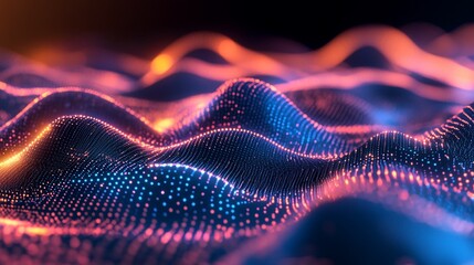Abstract Digital Waves: Neon Lightscape
