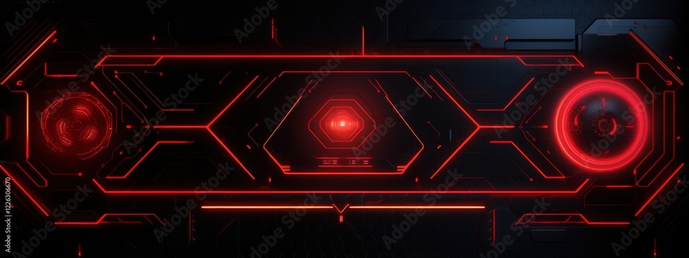 Aufkleber futuristic red tech interface design abstract background digital cyberpunk sci-fi glowing neon lines