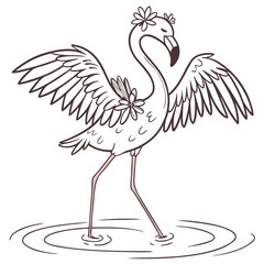 Elegant Hand-Drawn Flamingo Spreading Wings in Water. Perfect for: Summer Parties, Tropical Theme Events, Wildlife Awareness Campaigns