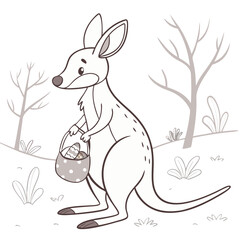 Cute Hand-Drawn Cartoon Kangaroo Holding a Small Pouch. Perfect for: Australia Day, Mother's Day, Wildlife Awareness