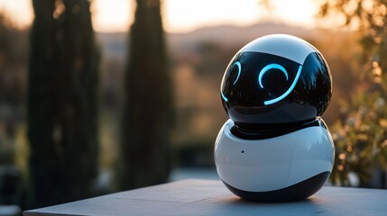 A Cute Companion Robot at Sunset