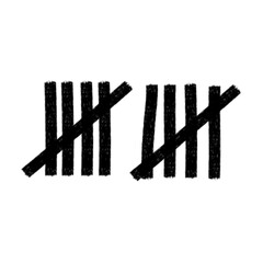 Tally mark. Prison counting lines, black slash scratches on the wall. Hand drawn crossed out tally marks, jail grunge outline numbers on white background, vector illustration.