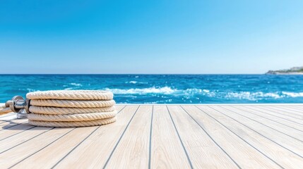 Obraz premium Yacht deck rope, ocean view, summer travel