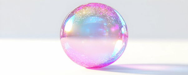 Iridescent sphere on white, light background