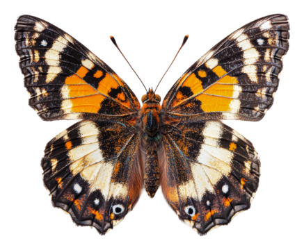 Colorful butterfly perched with wings spread wide isolated on transparent background