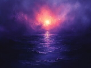 Abstract Deep Blue and Purple Background with Ethereal Light and Shadow Effect