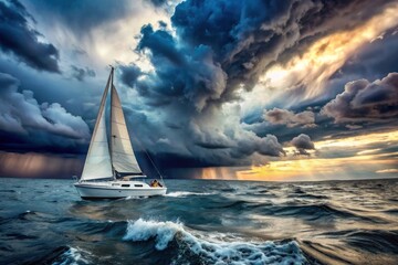 Boat Braving a Stormy Sea. Generative AI