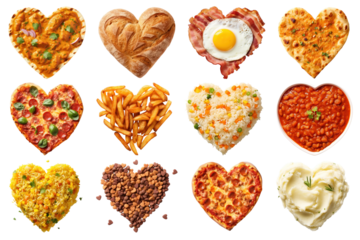Heart shape savory food, PNG set on transparent background