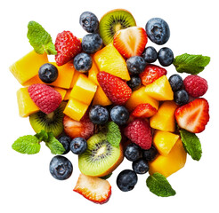Obraz premium Fresh fruit salad with mint and vibrant colors isolated on transparent background