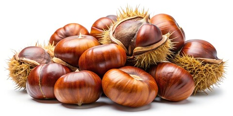 Obraz premium Collection of Chestnuts Isolated on Transparent Background for Culinary and Natural Decor Use, Perfect for Illustration, Recipes, and Seasonal Themes