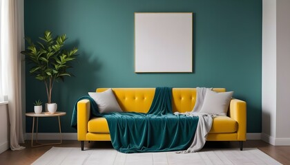 Scandinavian living room interior design zoom background,Doodle patterned wallpaper graphics
