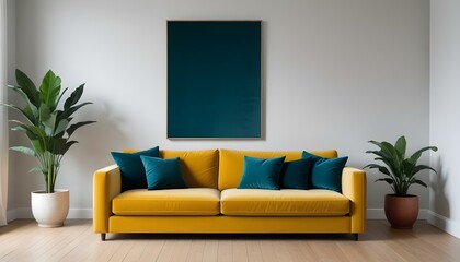 Scandinavian living room interior design zoom background,Doodle patterned wallpaper graphics
