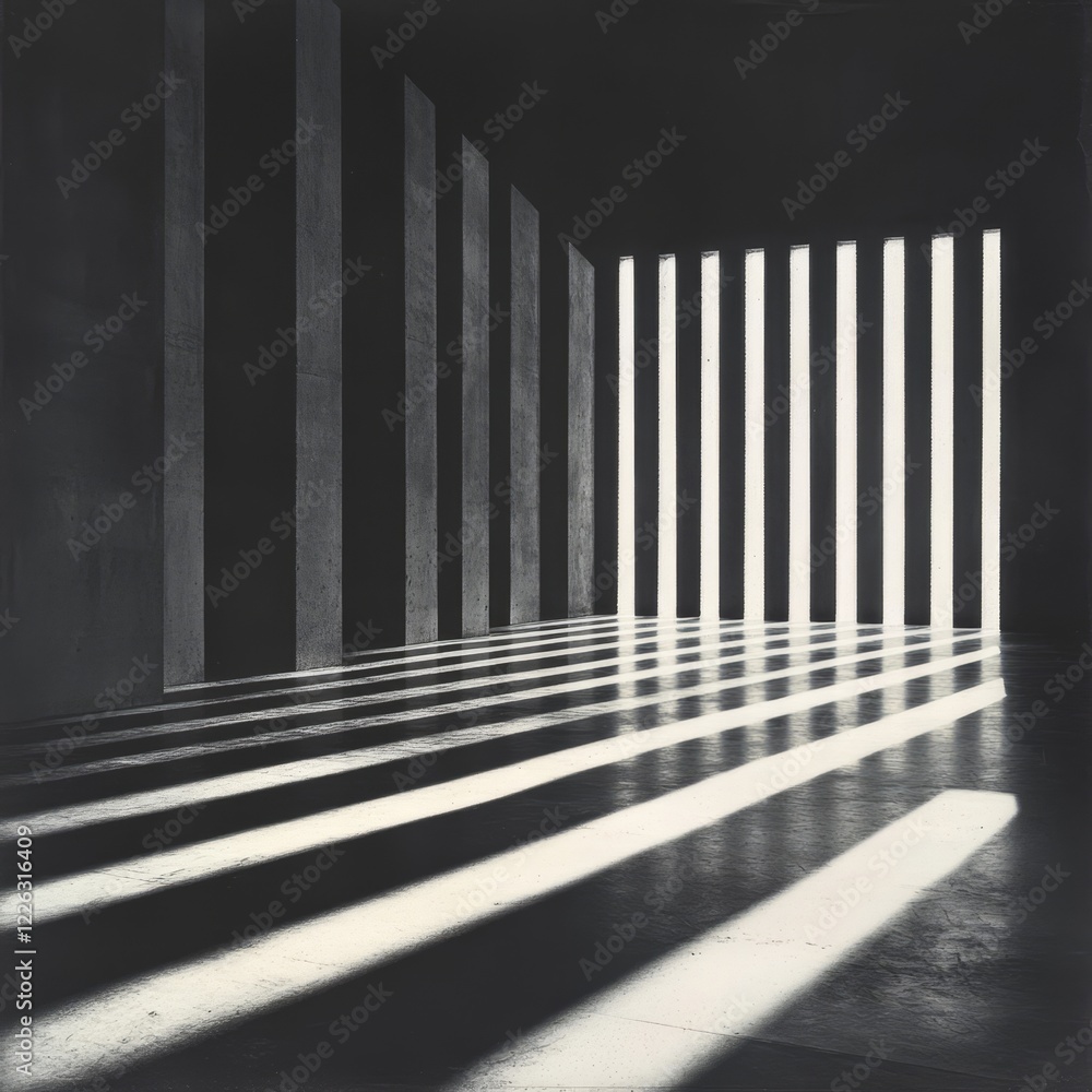 Aufkleber abstract monochrome image of light and shadow in a minimalist architectural space.