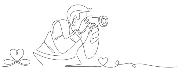 Continuous line drawing of a professional photographer creating the image