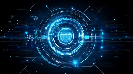 Fototapeta premium Abstract technology background with blue circles and lines on black background