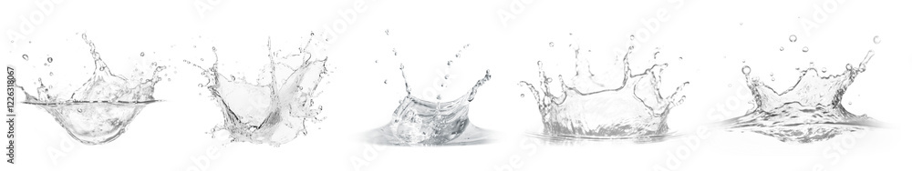 Poster png dynamic water splash sequence, element set on transparent background