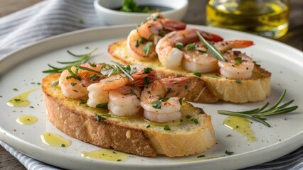 Delicious Shrimp Bruschetta with Herbs and Olive Oil Drizzle