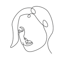 Simple hand drawing black and white trendy line woman portrait art. Abstract design composition. Monochrome print for poster, clothes, textile and other