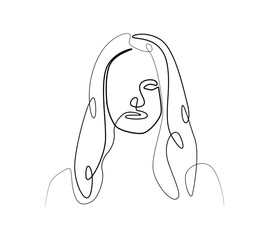 Simple hand drawing black and white trendy line woman portrait art. Abstract design composition. Monochrome print for poster, clothes, textile and other