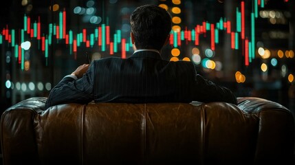 Obraz premium A financial analyst reviewing energy stock data, with infrastructure elements like power stations, pipelines, and renewable energy sources visible, symbolizing the integration of infrastructure and