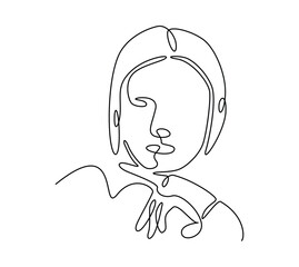 Simple hand drawing black and white trendy line woman portrait art. Abstract design composition. Monochrome print for poster, clothes, textile and other