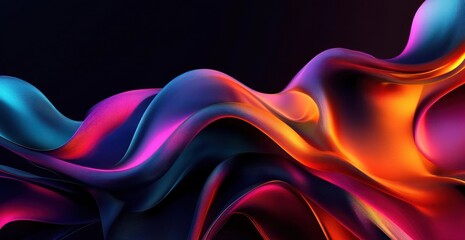 Vibrant Abstract Fluid Shapes with Glossy Surface and Dramatic Lighting in Modern Digital Art