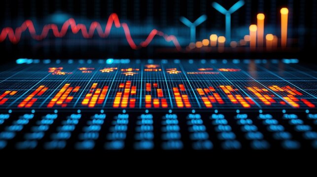 A stock trader analyzing energy sector investments, with icons of power plants, wind farms, and solar arrays, symbolizing the growing role of renewable energy in the financial landscape
