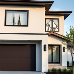 Modern House Exterior: Contemporary Home Design and Architecture.Luxury Real Estate Property with Garage and Stylish Facade