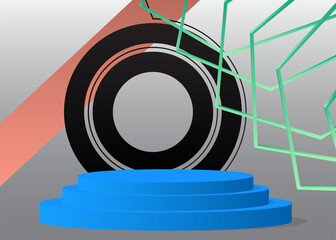 Obraz premium Abstract Mockup product display. Realistic vector cylinder pedestal podium. Stage showcase for presentation. Minimal geometric forms, empty scene.