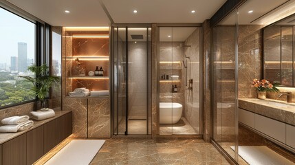 A professional cleaning service sanitizing a luxury bathroom, emphasizing the importance of high standards for hygiene in maintaining the elegance and appeal of the space