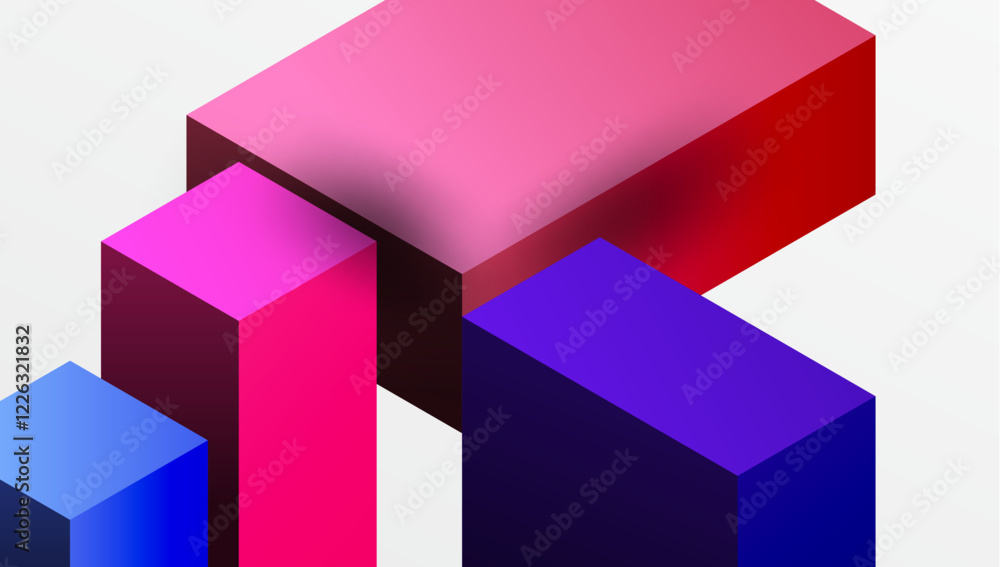 Poster sleek abstract design featuring isometric 3d blocks in a clean, modern composition. perfect for tech