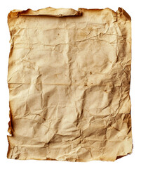Crumpled parchment paper with a vintage look isolated on transparent background