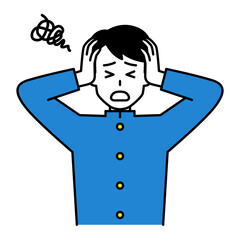 頭を抱えて悩む男子学生