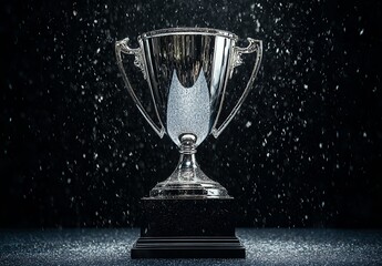 Silver Trophy With Glittering Particles In Dramatic Low Key Lighting