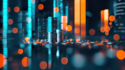 A blurred cityscape at night with bokeh lights, creating a vibrant, artistic representation of urban life and movement.