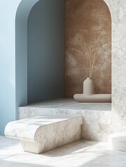 Minimalist Abstract Composition with Geometric Shapes Soft Lighting and Pastel Blue Tones