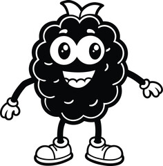 Anthropomorphic raspberry vector, Funny Anthropomorphic raspberry silhouette, Cute Anthropomorphic raspberry line art vector illustration