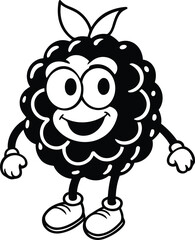 Anthropomorphic raspberry vector, Funny Anthropomorphic raspberry silhouette, Cute Anthropomorphic raspberry line art vector illustration