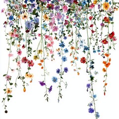 Vivid Floral Background with Colorful Blooms and Cascading Greenery for Nature Inspired Designs