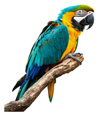 Fototapeta premium Colorful parrot perched on a branch in nature isolated on transparent background