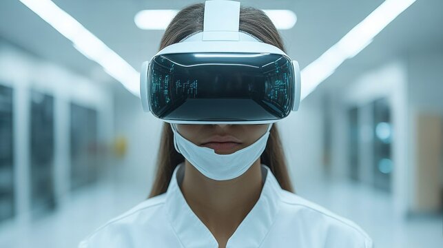 Woman in VR Headset Exploring Digital Worlds