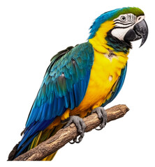 Colorful parrot perched on a branch in nature isolated on transparent background