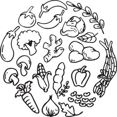 set of vegetables hand drawn sketch vector illustration