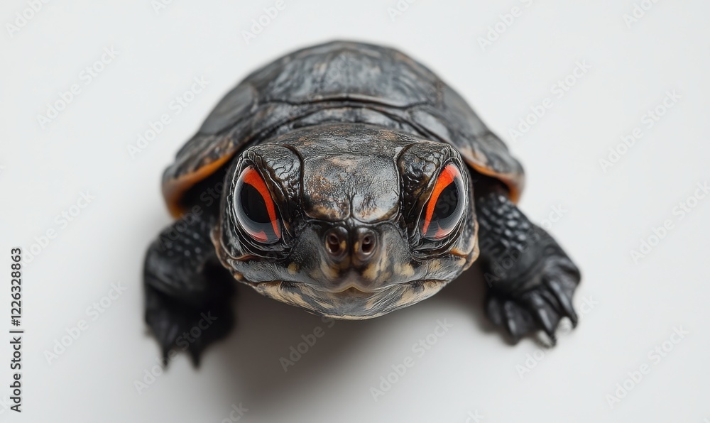 Poster close-up of a strikingly vibrant turtle showcasing intricate details of its unique shell texture and