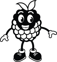 Anthropomorphic raspberry vector, Funny Anthropomorphic raspberry silhouette, Cute Anthropomorphic raspberry line art vector illustration