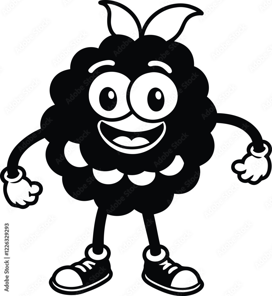 Poster anthropomorphic raspberry vector, funny anthropomorphic raspberry silhouette, cute anthropomorphic r
